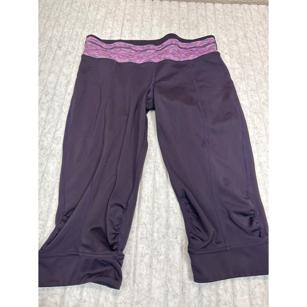 Prana Womens Purple Ruched Hem Capri Leggings Space Dye Waist Size‎ Medium